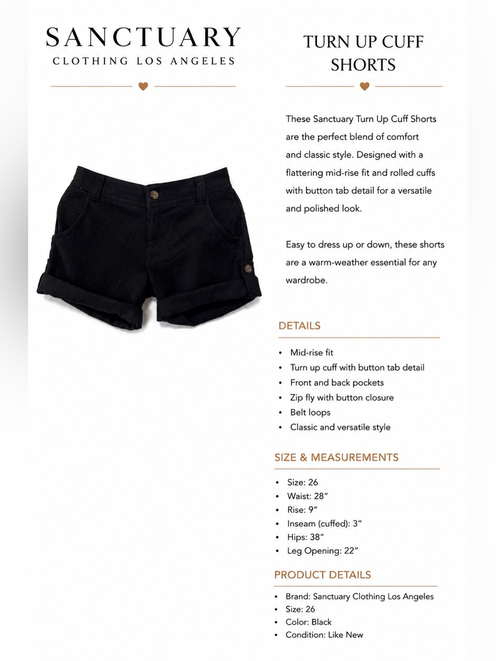 Sanctuary Black Turn Up Cuff Bermuda Shorts